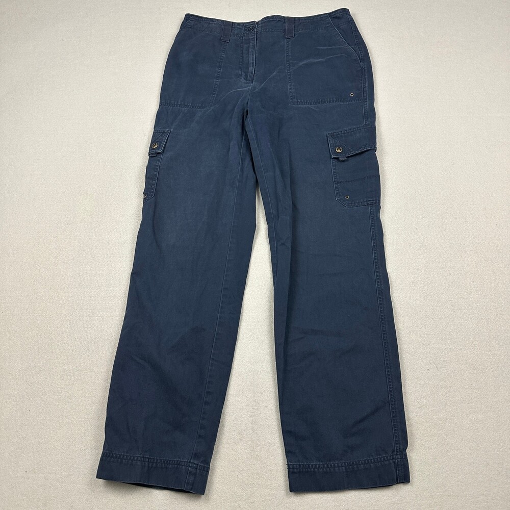Lauren Ralph Lauren Pants Women 10 Blue Solid Cargo Straight Leg Chino Casual